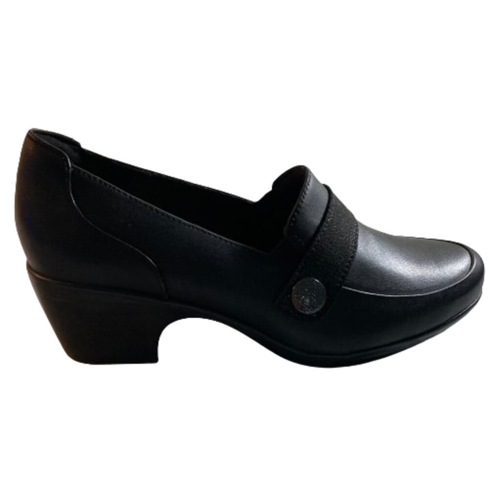 Clarks Women's Black Leather Emily Andria 2" Block Heel Loafer Shoes, 8.5 - Picture 2 of 13